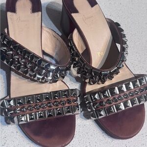 Christian Louboutin Black and Brown Studded Sandals